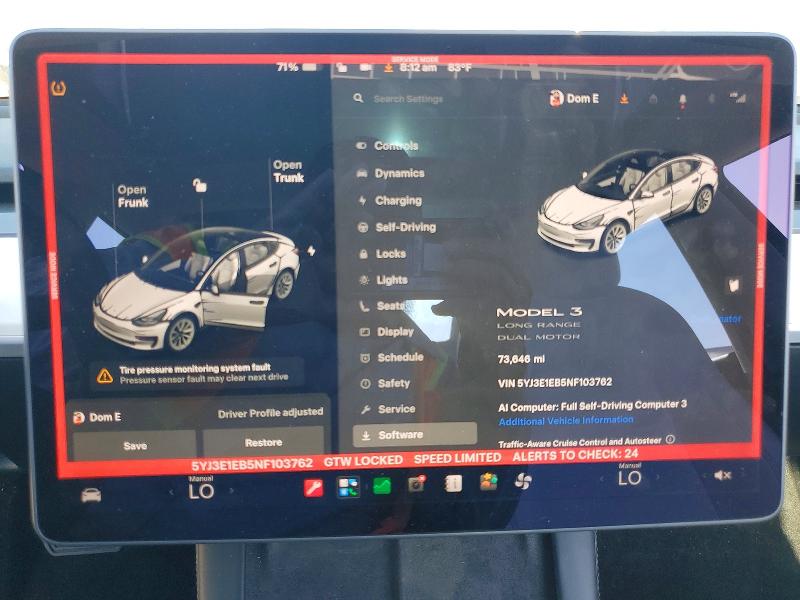 62240846 :رقم المزاد ، 5YJ3E1EB5NF103762 vin ، 2022 Tesla Model 3 مزاد بيع