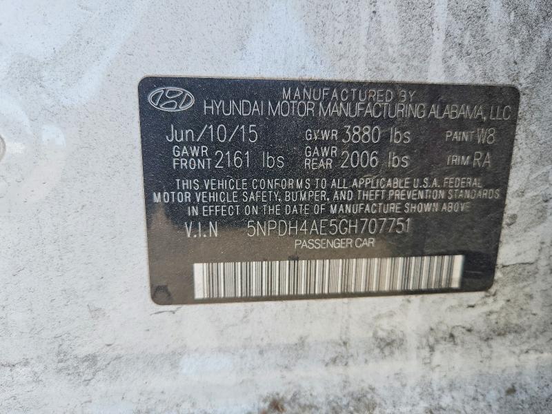 2016 Hyundai Elantra მანქანა იყიდება აუქციონზე, vin: 5NPDH4AE5GH707751, აუქციონის ნომერი: 61724056