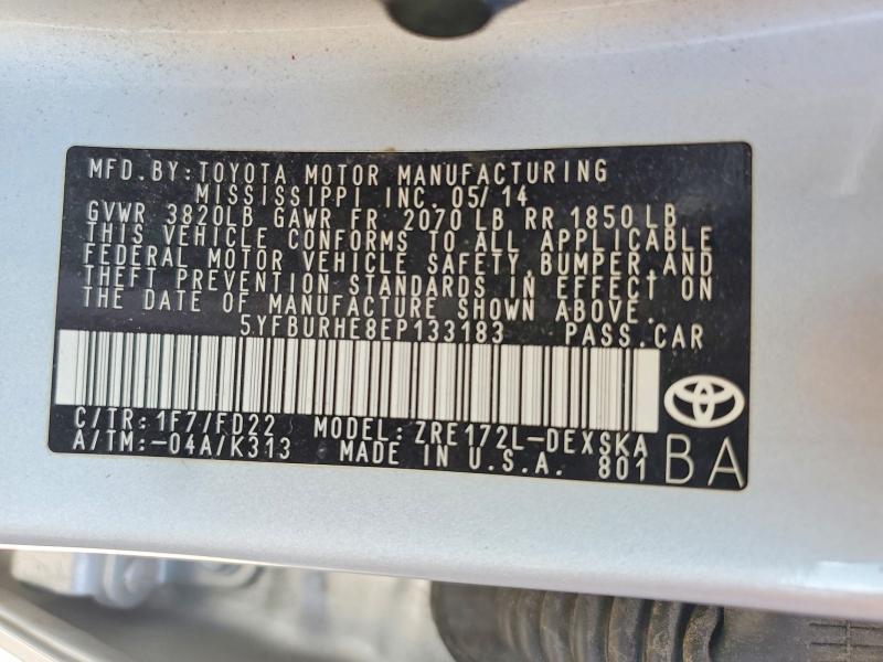2014 Toyota Corolla მანქანა იყიდება აუქციონზე, vin: 5YFBURHE8EP133183, აუქციონის ნომერი: 60659616