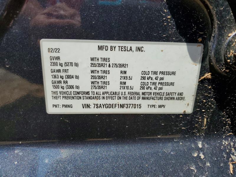 Продаж на аукціоні авто 2022 Tesla Model Y, vin: 7SAYGDEF1NF377015, номер лоту: 61249856