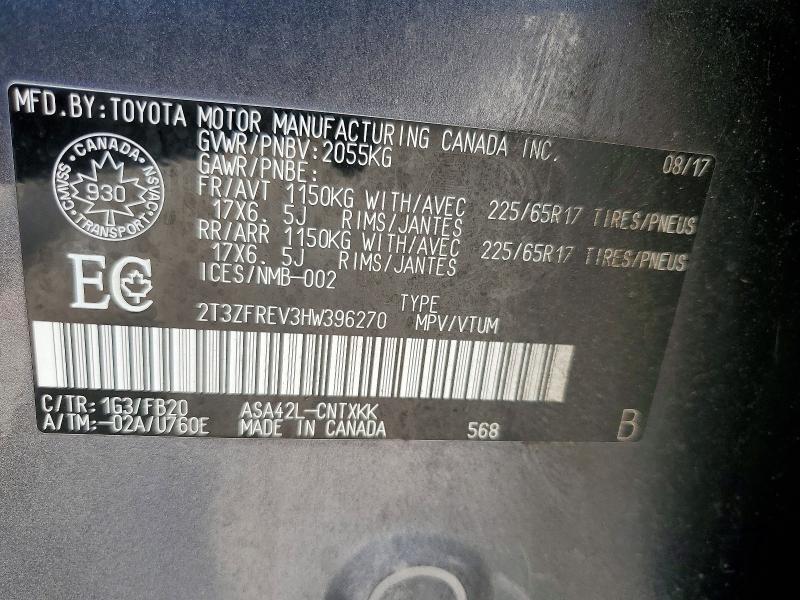Продажа на аукционе авто 2017 Toyota Rav4, vin: 2T3ZFREV3HW396270, номер лота: 59887506