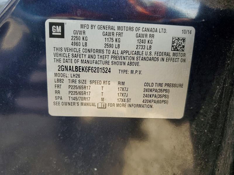 62297356 :رقم المزاد ، 2GNALBEK6F6201524 vin ، 2015 Chevrolet Equinox مزاد بيع
