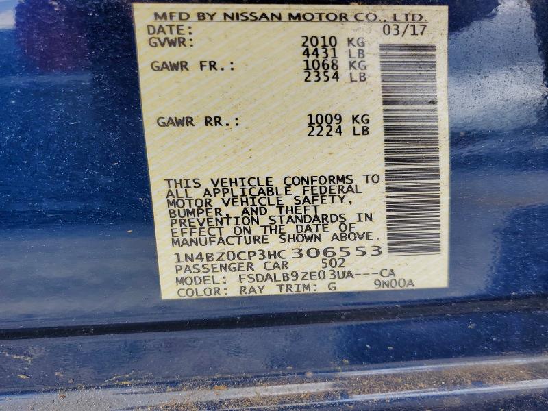 Продаж на аукціоні авто 2017 Nissan Leaf, vin: 1N4BZ0CP3HC306553, номер лоту: 62000616