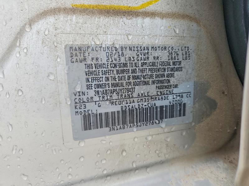 62845906 :رقم المزاد ، 3N1AB7AP5JY278437 vin ، 2018 Nissan Sentra مزاد بيع