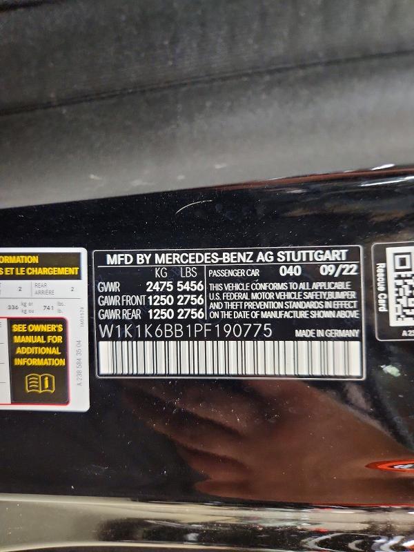 2023 Mercedes-benz E მანქანა იყიდება აუქციონზე, vin: W1K1K6BB1PF190775, აუქციონის ნომერი: 61181386