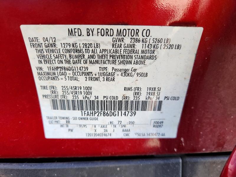 2013 Ford Taurus მანქანა იყიდება აუქციონზე, vin: 1FAHP2F86DG114739, აუქციონის ნომერი: 63196436