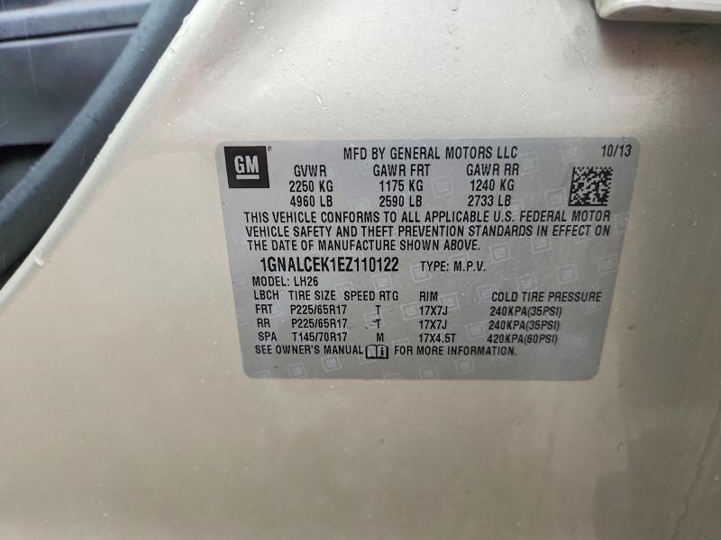 Aukcja sprzedaży 2014 Chevrolet Equinox, vin: 1GNALCEK1EZ110122, numer aukcji: 62658276