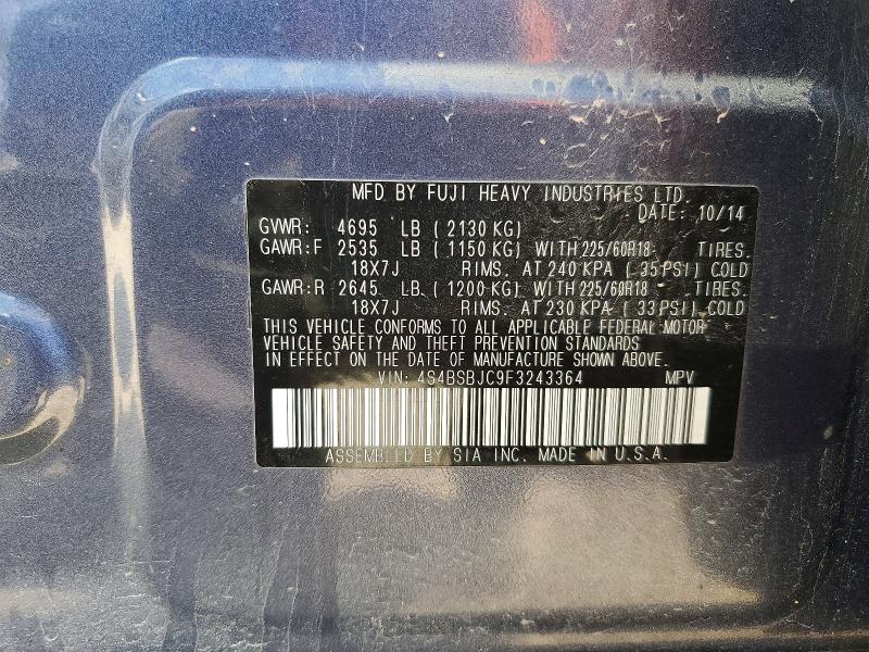 Продажа на аукционе авто 2015 Subaru Outback, vin: 4S4BSBJC9F3243364, номер лота: 60553106
