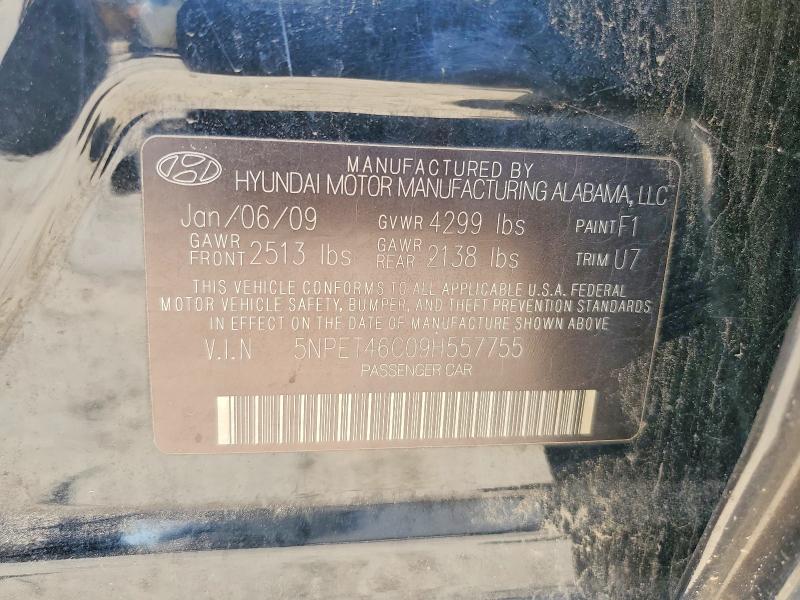 2009 Hyundai Sonata მანქანა იყიდება აუქციონზე, vin: 5NPET46C09H557755, აუქციონის ნომერი: 60446306