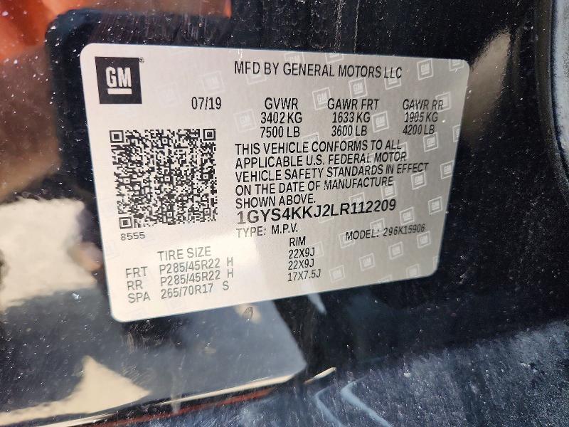 63509956 :رقم المزاد ، 1GYS4KKJ2LR112209 vin ، 2020 Cadillac Escalade مزاد بيع