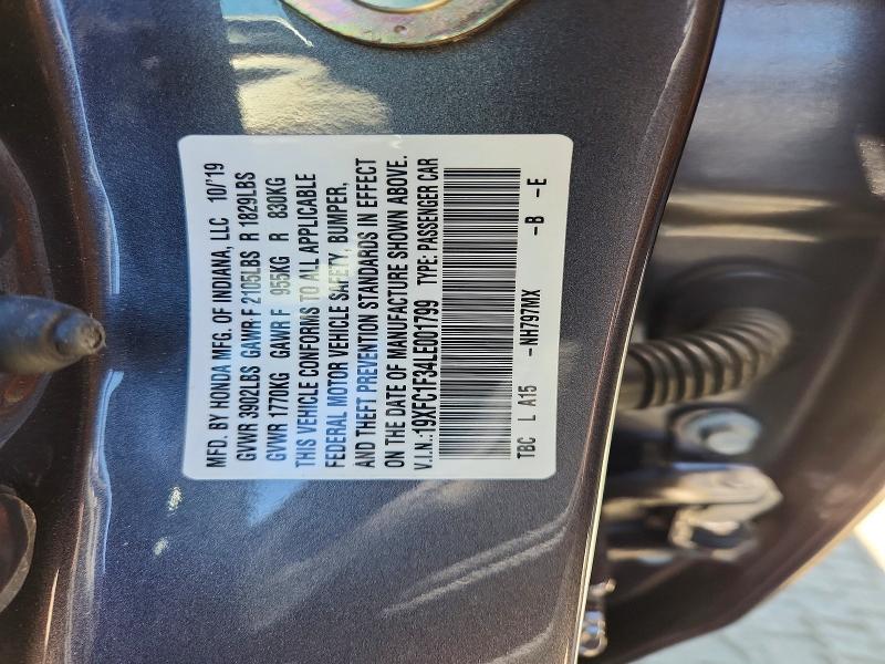 Aukcja sprzedaży 2020 Honda Civic, vin: 19XFC1F34LE001799, numer aukcji: 60889256
