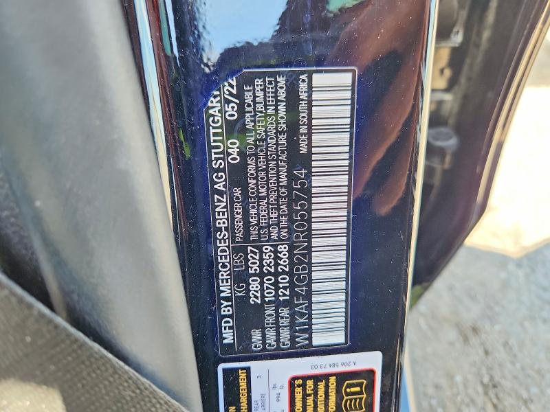62330376 :رقم المزاد ، W1KAF4GB2NR055754 vin ، 2022 Mercedes-benz C مزاد بيع