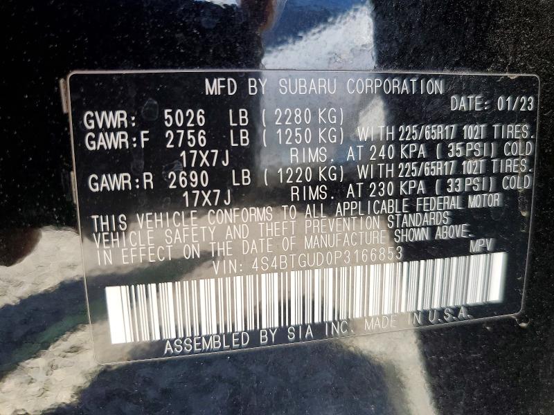 Продажа на аукционе авто 2023 Subaru Outback, vin: 4S4BTGUD0P3166853, номер лота: 59996796