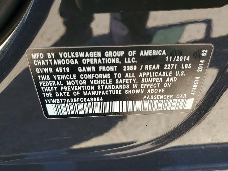 2015 Volkswagen Passat მანქანა იყიდება აუქციონზე, vin: 1VWBT7A39FC048084, აუქციონის ნომერი: 60803766