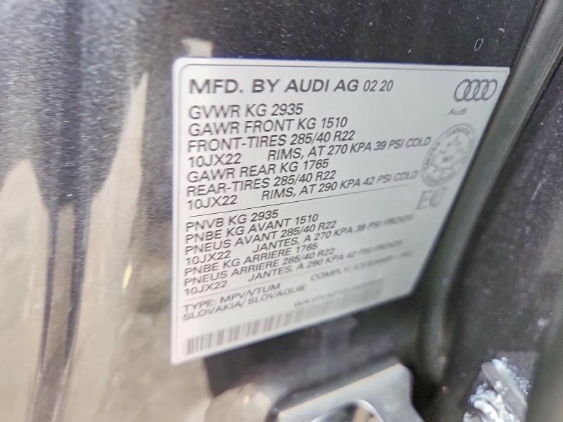 Aukcja sprzedaży 2020 Audi Q8, vin: WA1FVAF12LD020629, numer aukcji: 62100426