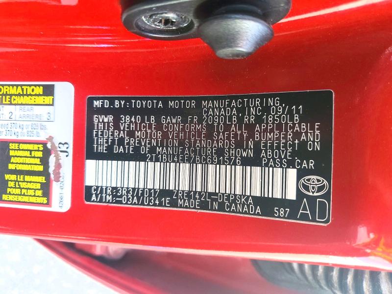 2011 Toyota Corolla მანქანა იყიდება აუქციონზე, vin: 2T1BU4EE7BC691576, აუქციონის ნომერი: 63315516