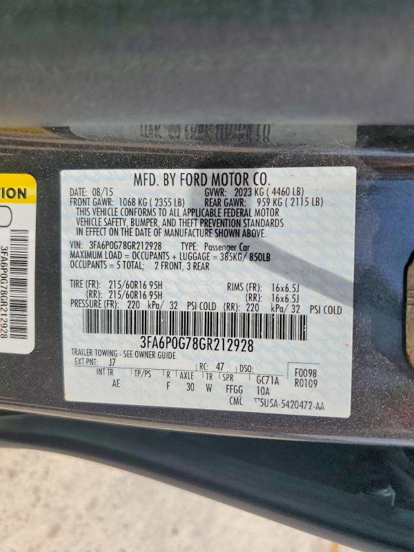 Aukcja sprzedaży 2016 Ford Fusion, vin: 3FA6P0G78GR212928, numer aukcji: 61763286