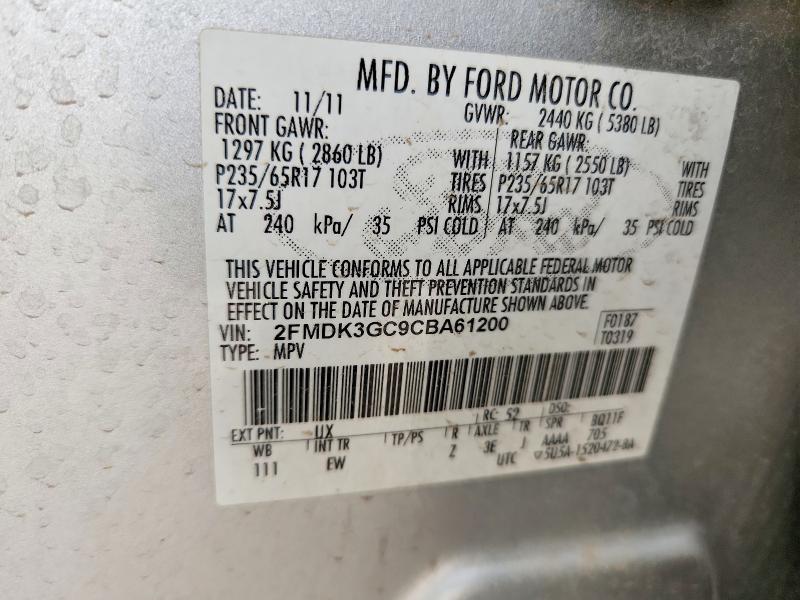 61502006 :رقم المزاد ، 2FMDK3GC9CBA61200 vin ، 2012 Ford Edge مزاد بيع