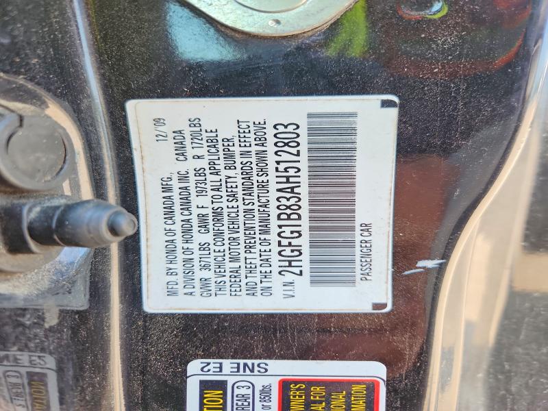 Продажа на аукционе авто 2010 Honda Civic, vin: 2HGFG1B83AH512803, номер лота: 63401006