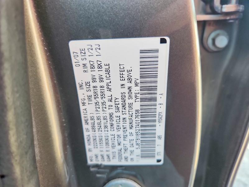 2007 Acura Rdx მანქანა იყიდება აუქციონზე, vin: 5J8TB18527A017658, აუქციონის ნომერი: 59720206