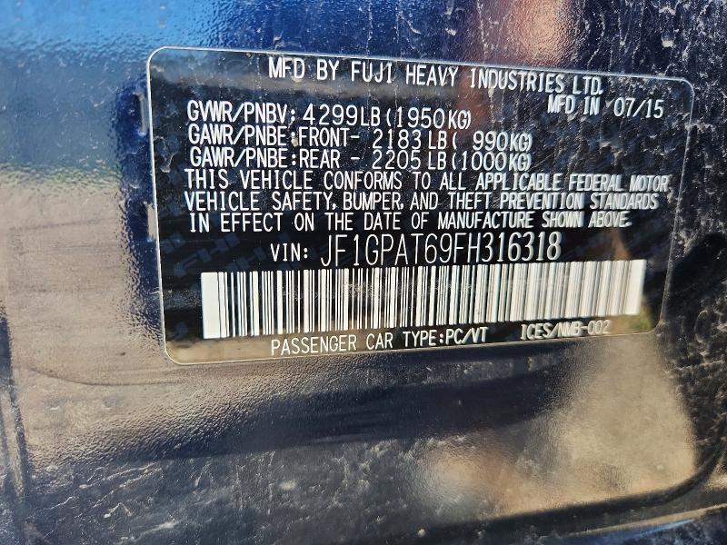 Aukcja sprzedaży 2015 Subaru Impreza, vin: JF1GPAT69FH316318, numer aukcji: 58963566