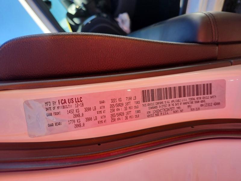59230096 :رقم المزاد ، 1C4SDHCT7KC647577 vin ، 2019 Dodge Durango مزاد بيع