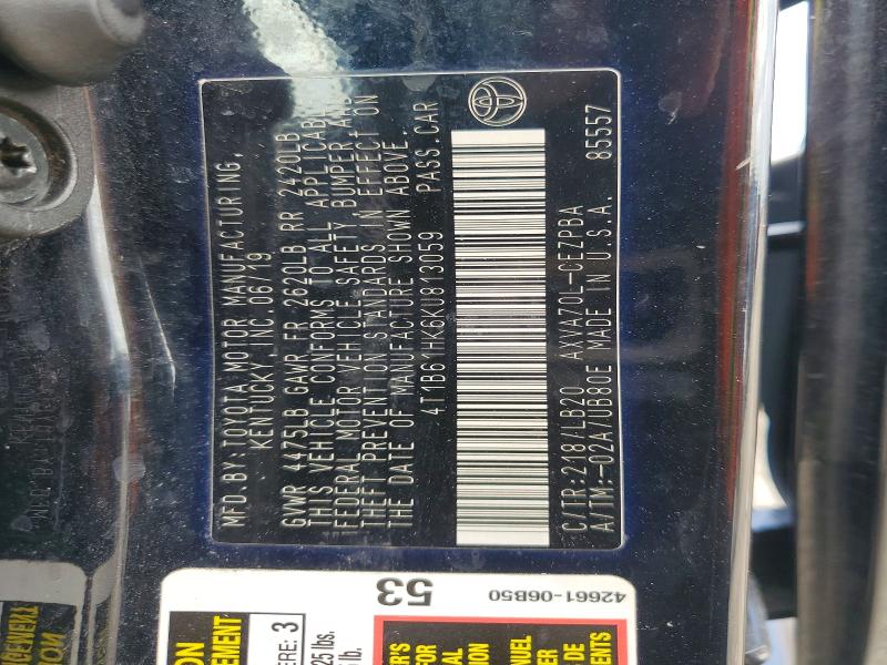 2019 Toyota Camry მანქანა იყიდება აუქციონზე, vin: 4T1B61HK6KU813059, აუქციონის ნომერი: 60994586