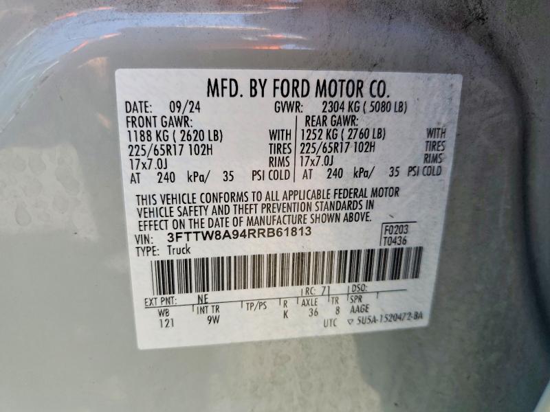 Продажа на аукционе авто 2024 Ford Maverick, vin: 3FTTW8A94RRB61813, номер лота: 61057546