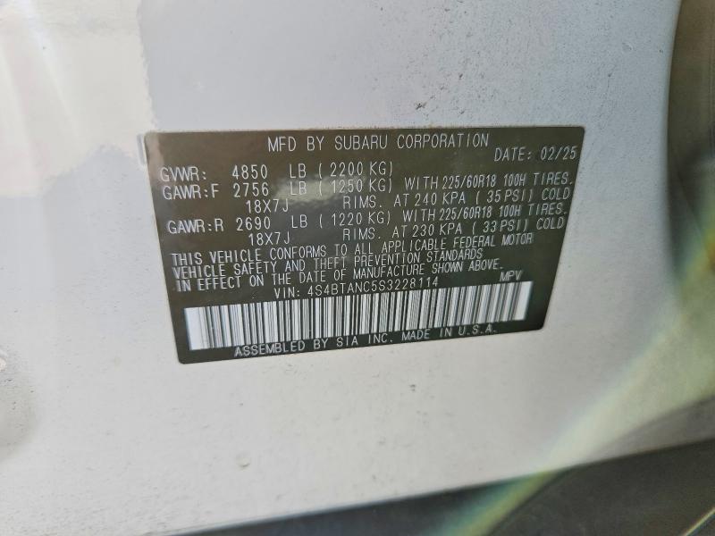 Продаж на аукціоні авто 2025 Subaru Outback, vin: 4S4BTANC5S3228114, номер лоту: 85606015