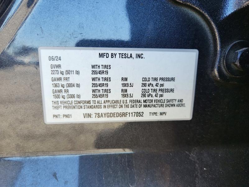 Продаж на аукціоні авто 2024 Tesla Model Y, vin: 7SAYGDED6RF117052, номер лоту: 59111836