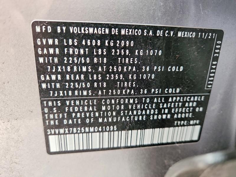 61284056 :رقم المزاد ، 3VVWX7B25NM041095 vin ، 2022 Volkswagen Taos مزاد بيع