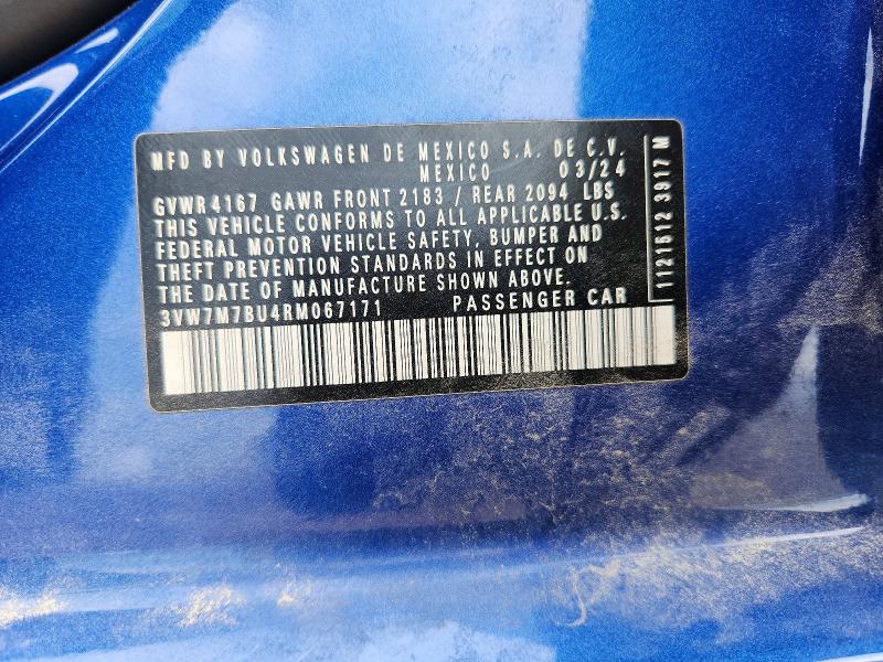 60789796 :رقم المزاد ، 3VW7M7BU4RM067171 vin ، 2024 Volkswagen Jetta مزاد بيع