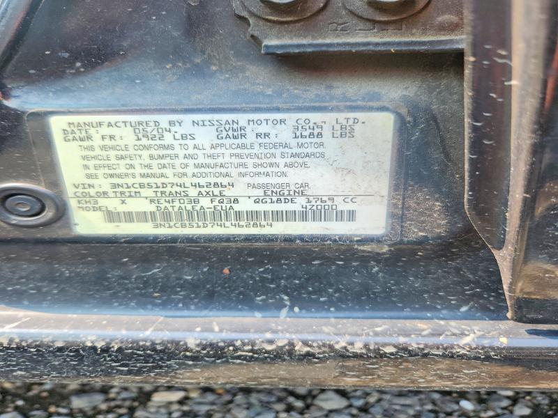 Продаж на аукціоні авто 2004 Nissan Sentra, vin: 3N1CB51D74L462864, номер лоту: 62493306