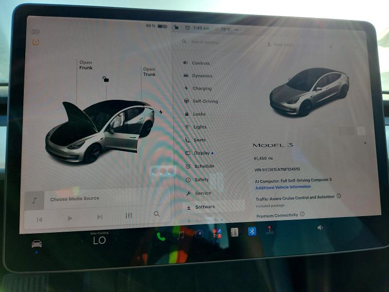 61957456 :رقم المزاد ، 5YJ3E1EA7NF124510 vin ، 2022 Tesla Model 3 مزاد بيع