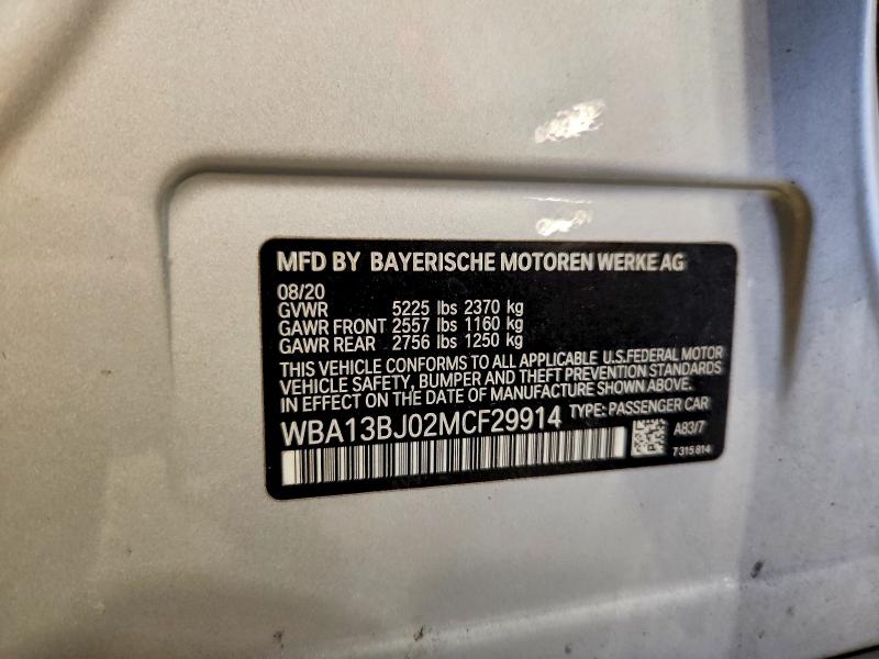 Aukcja sprzedaży 2021 Bmw 530, vin: WBA13BJ02MCF29914, numer aukcji: 62579016