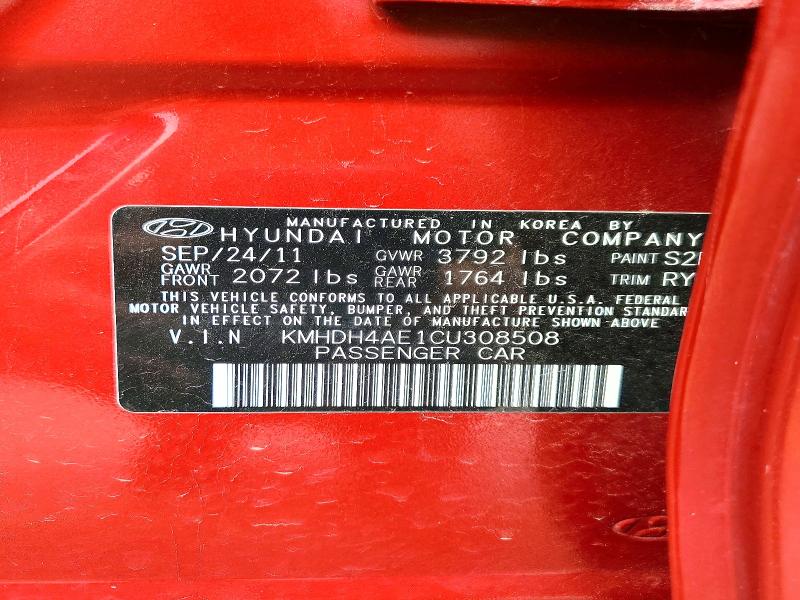 61204496 :رقم المزاد ، KMHDH4AE1CU308508 vin ، 2012 Hyundai Elantra مزاد بيع