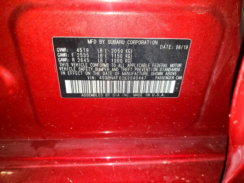 62317956 :رقم المزاد ، 4S3BNAF62K3040447 vin ، 2019 Subaru Legacy مزاد بيع