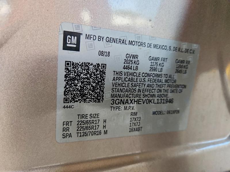 Aukcja sprzedaży 2019 Chevrolet Equinox, vin: 3GNAXHEV0KL131946, numer aukcji: 63328156