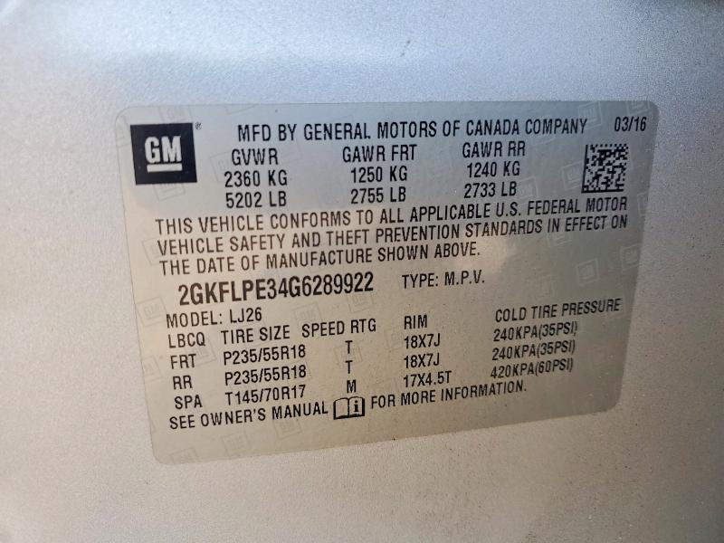Aukcja sprzedaży 2016 Gmc Terrain, vin: 2GKFLPE34G6289922, numer aukcji: 62881996