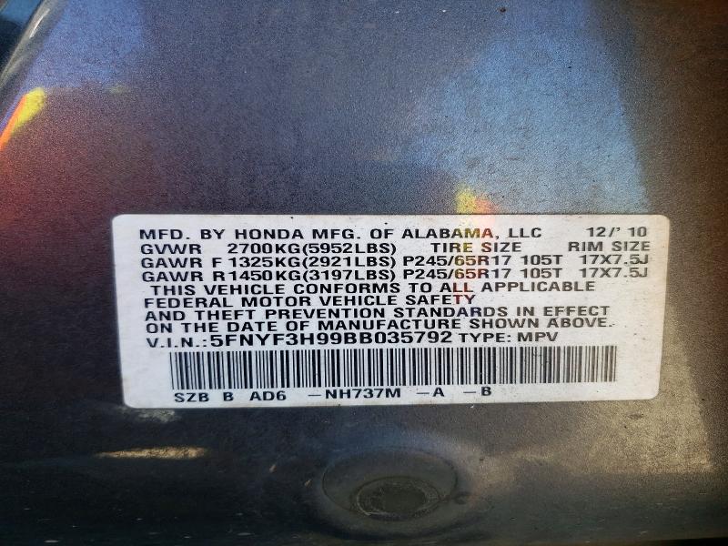 Aukcja sprzedaży 2011 Honda Pilot, vin: 5FNYF3H99BB035792, numer aukcji: 62880916