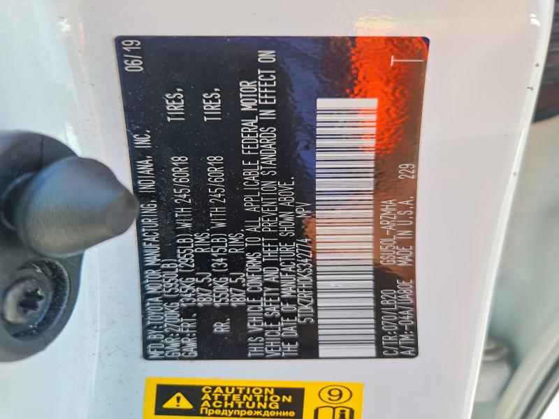 2019 Toyota Highlander მანქანა იყიდება აუქციონზე, vin: 5TDKZRFH0KS342774, აუქციონის ნომერი: 60767966