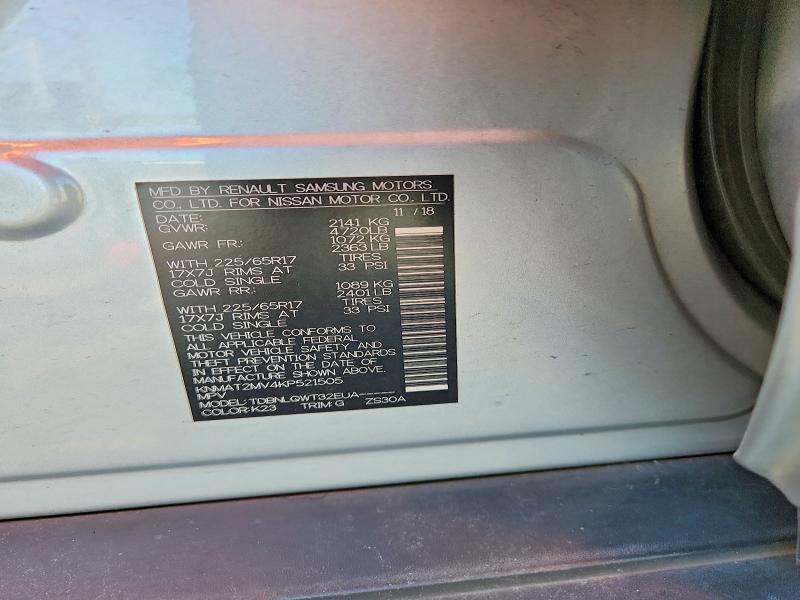 63462806 :رقم المزاد ، KNMAT2MV4KP521505 vin ، 2019 Nissan Rogue مزاد بيع