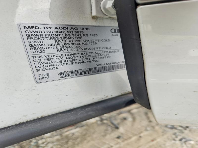 60750076 :رقم المزاد ، WA1LAAF76KD015001 vin ، 2019 Audi Q7 مزاد بيع