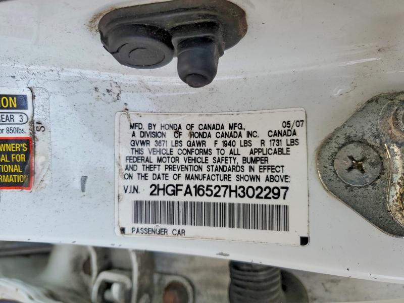 Продажа на аукционе авто 2007 Honda Civic, vin: 2HGFA16527H302297, номер лота: 62901966