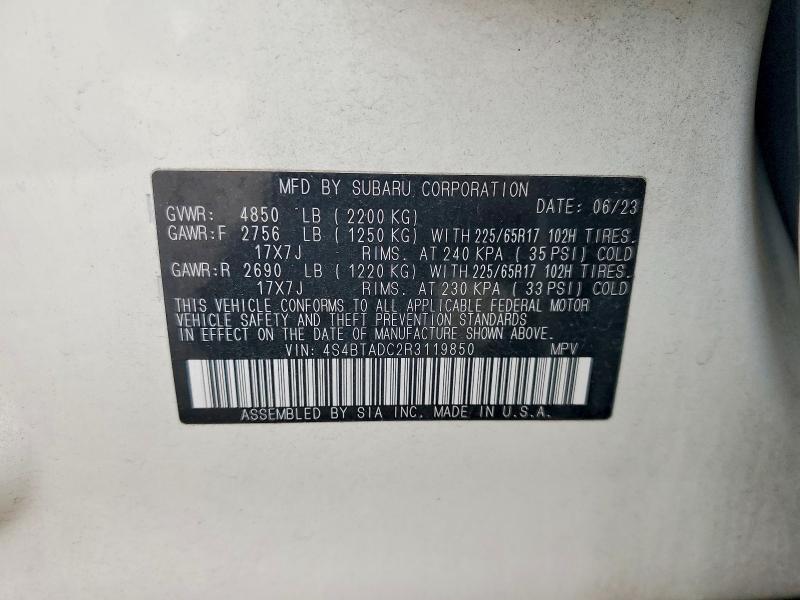 61917846 :رقم المزاد ، 4S4BTADC2R3119850 vin ، 2024 Subaru Outback مزاد بيع