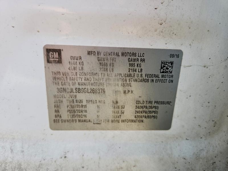 2016 Chevrolet Trax მანქანა იყიდება აუქციონზე, vin: 3GNCJLSB9GL268379, აუქციონის ნომერი: 60579416
