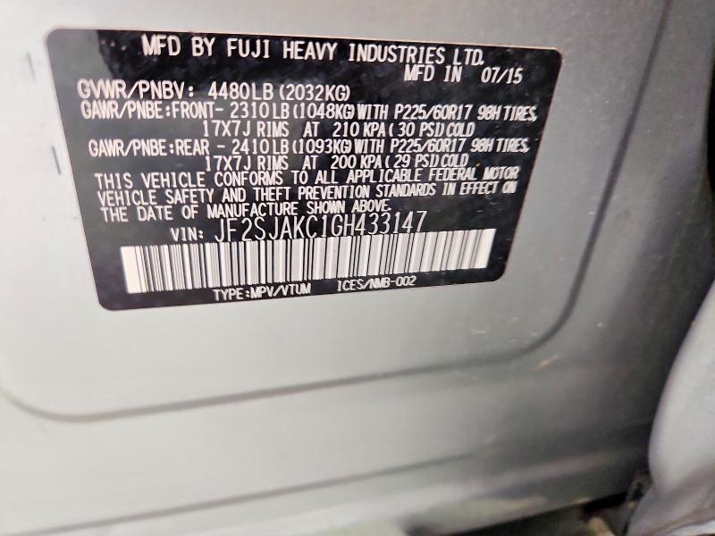 Продаж на аукціоні авто 2016 Subaru Forester, vin: JF2SJAKC1GH433147, номер лоту: 60375846