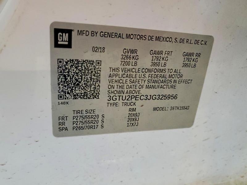 Aukcja sprzedaży 2018 Gmc Sierra, vin: 3GTU2PEC3JG325956, numer aukcji: 59136806