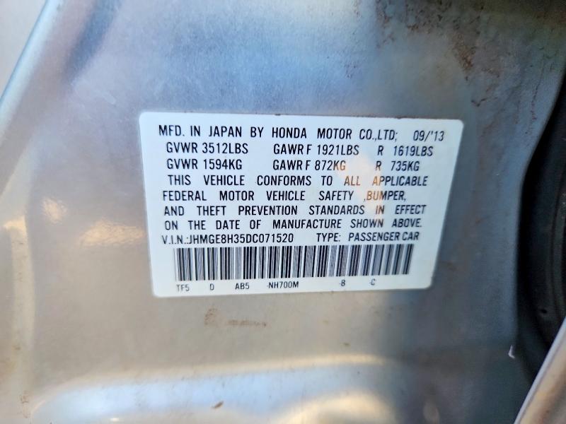 Aukcja sprzedaży 2013 Honda Fit, vin: JHMGE8H35DC071520, numer aukcji: 59917936
