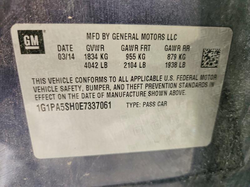 2014 Chevrolet Cruze მანქანა იყიდება აუქციონზე, vin: 1G1PA5SH0E7337061, აუქციონის ნომერი: 59951896